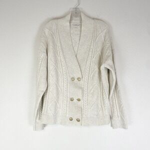 J. Jill Sweater Medium Cardigan Cable Knit Classic Old Money Timeless Preppy M